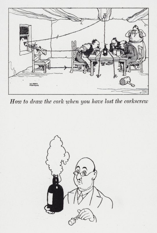 Sådan trækker du proppen, når du har mistet proptrækkeren (litho) af William Heath Robinson