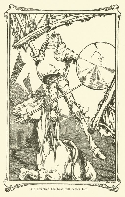 Illustration til Don Quixote (litho) af William Heath Robinson