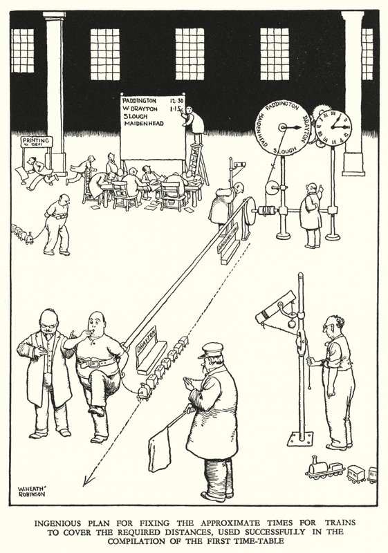 Illustration til Railway Ribaldry af W Heath Robinson (litho) af William Heath Robinson