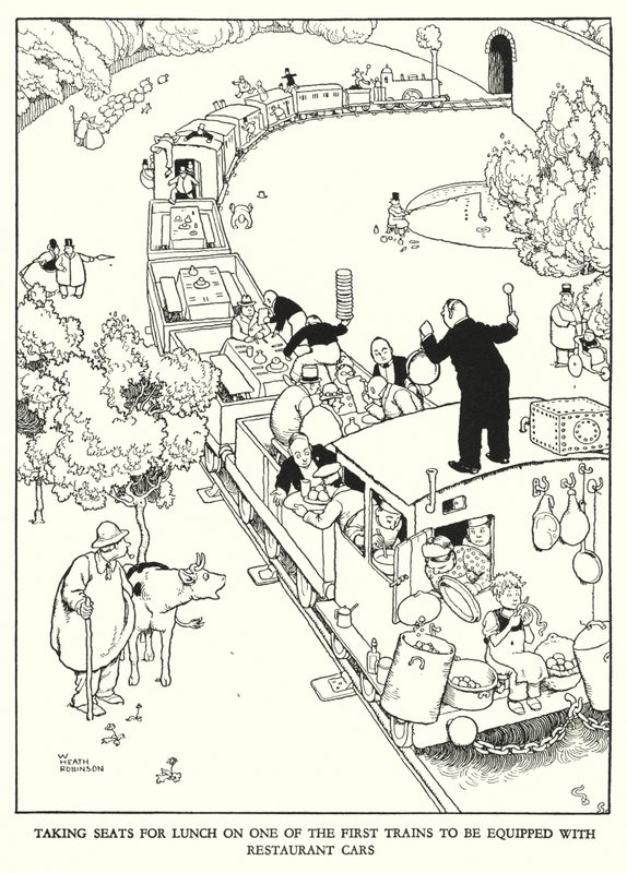 Illustration til Railway Ribaldry af W Heath Robinson (litho) af William Heath Robinson