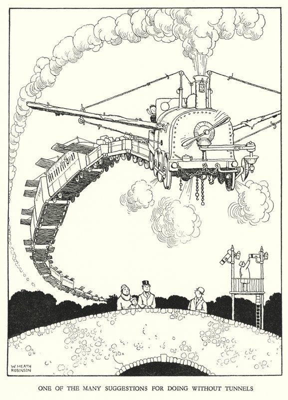 Illustration til Railway Ribaldry af W Heath Robinson (litho) af William Heath Robinson