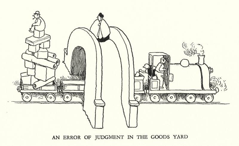 Illustration til Railway Ribaldry af W Heath Robinson (litho) af William Heath Robinson
