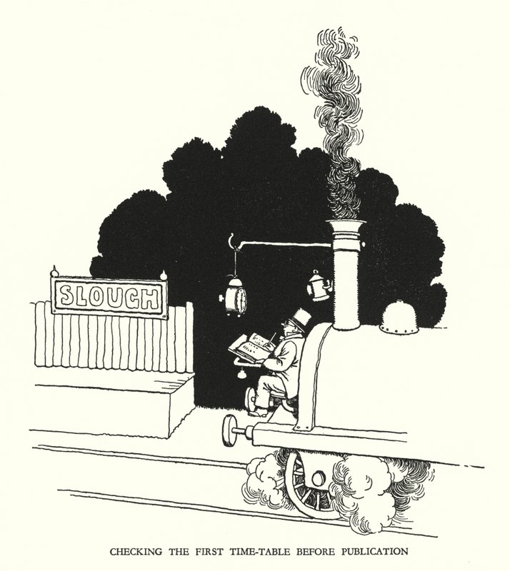 Illustration til Railway Ribaldry af W Heath Robinson (litho) af William Heath Robinson