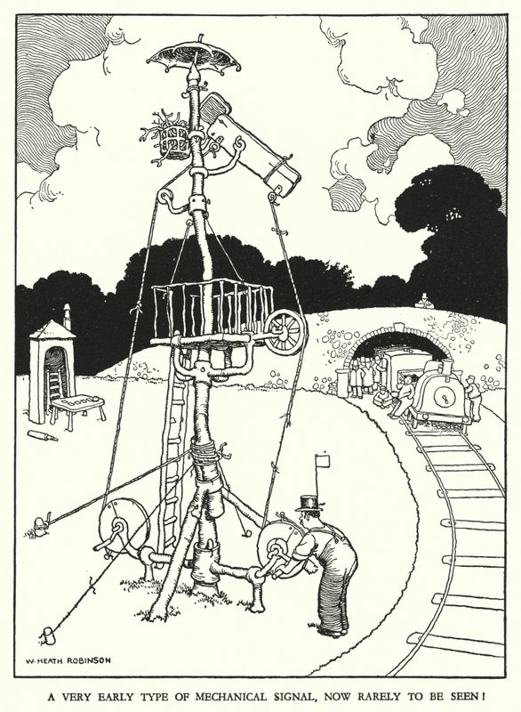 Illustration til Railway Ribaldry af W Heath Robinson (litho) af William Heath Robinson