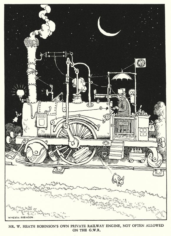 Illustration til Railway Ribaldry af W Heath Robinson (litho) af William Heath Robinson