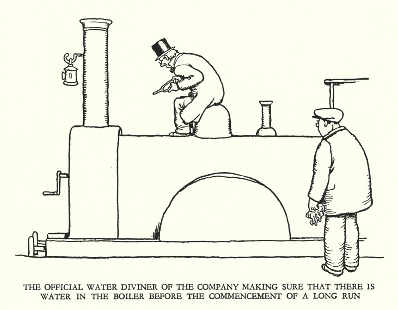 Illustration til Railway Ribaldry af W Heath Robinson (litho) af William Heath Robinson
