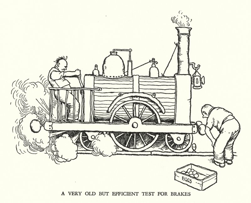 Illustration til Railway Ribaldry af W Heath Robinson (litho) af William Heath Robinson