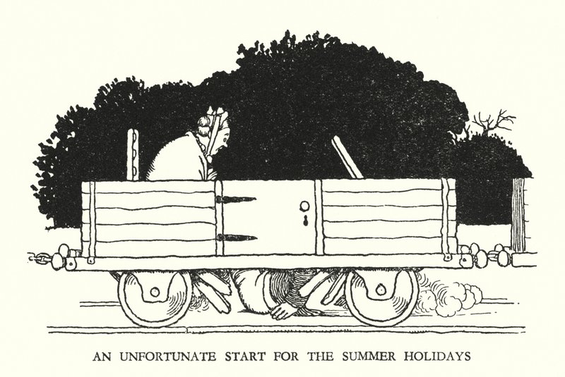 Illustration til Railway Ribaldry af W Heath Robinson (litho) af William Heath Robinson