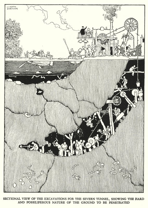 Illustration til Railway Ribaldry af W Heath Robinson (litho) af William Heath Robinson