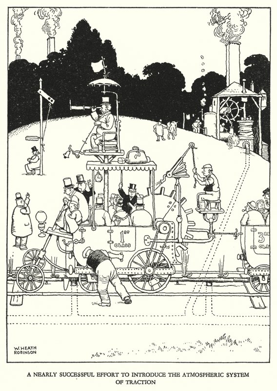 Illustration til Railway Ribaldry af W Heath Robinson (litho) af William Heath Robinson