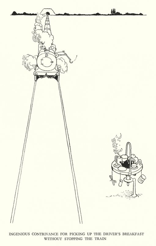 Illustration til Railway Ribaldry af W Heath Robinson (litho) af William Heath Robinson