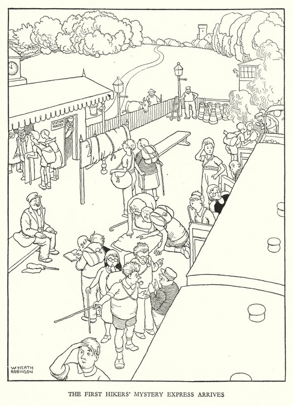 Illustration til Railway Ribaldry af W Heath Robinson (litho) af William Heath Robinson