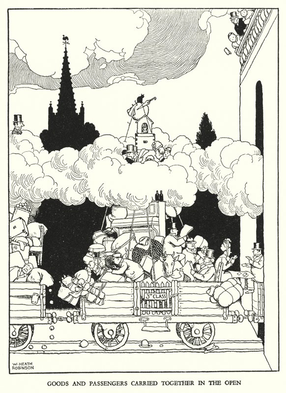 Illustration til Railway Ribaldry af W Heath Robinson (litho) af William Heath Robinson