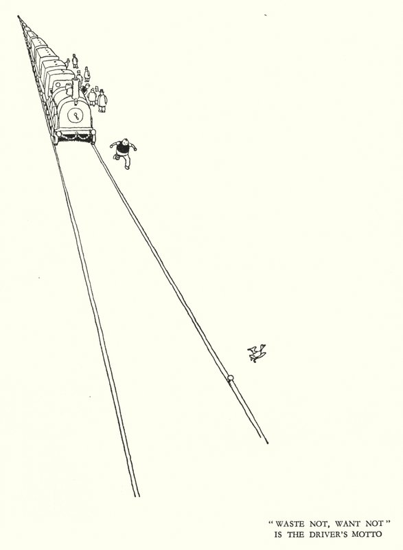 Illustration til Railway Ribaldry af W Heath Robinson (litho) af William Heath Robinson