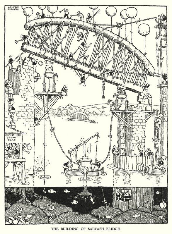 Illustration til Railway Ribaldry af W Heath Robinson (litho) af William Heath Robinson