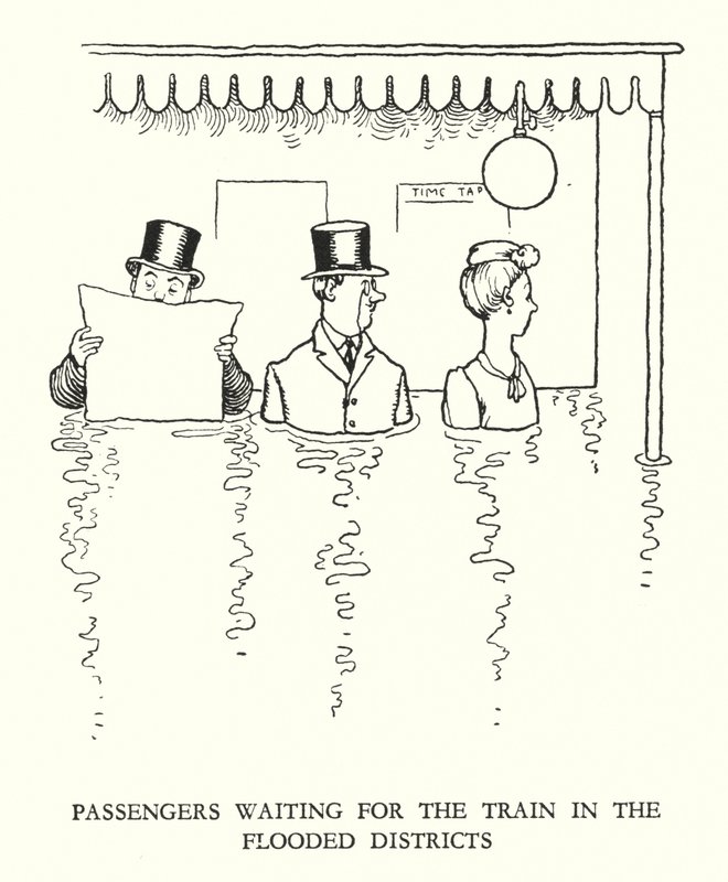 Illustration til Railway Ribaldry af W Heath Robinson (litho) af William Heath Robinson