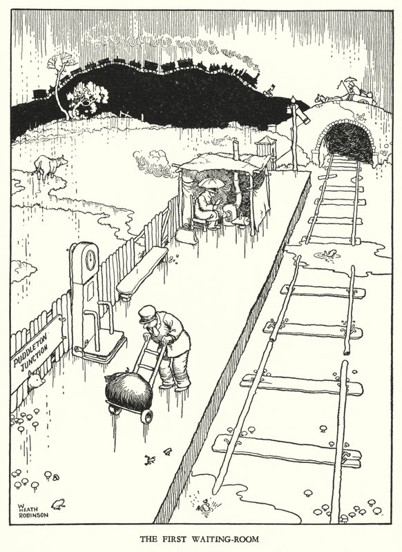 Illustration til Railway Ribaldry af W Heath Robinson (litho) af William Heath Robinson