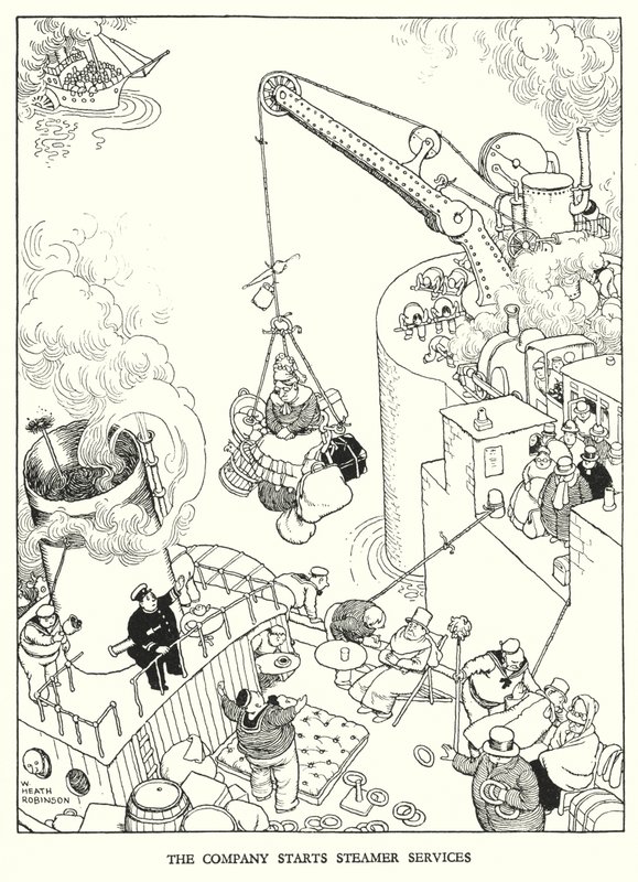 Illustration til Railway Ribaldry af W Heath Robinson (litho) af William Heath Robinson
