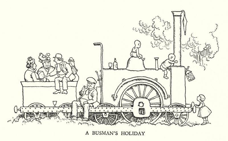 Illustration til Railway Ribaldry af W Heath Robinson (litho) af William Heath Robinson