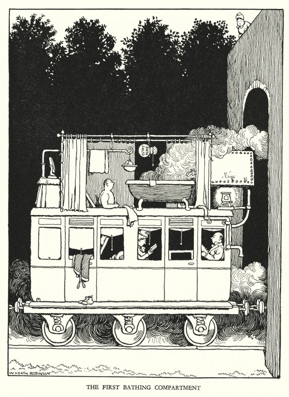 Illustration til Railway Ribaldry af W Heath Robinson (litho) af William Heath Robinson