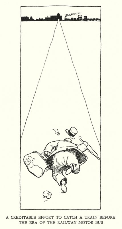 Illustration til Railway Ribaldry af W Heath Robinson (litho) af William Heath Robinson