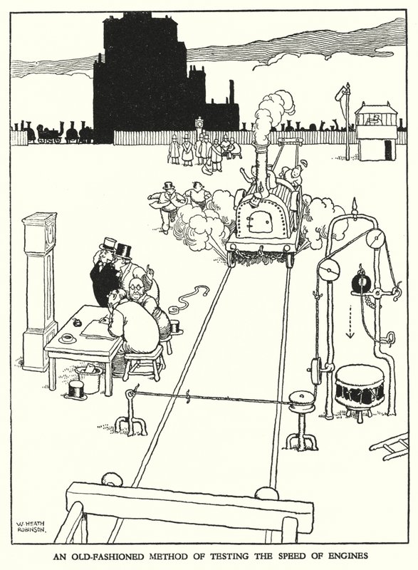 Illustration til Railway Ribaldry af W Heath Robinson (litho) af William Heath Robinson