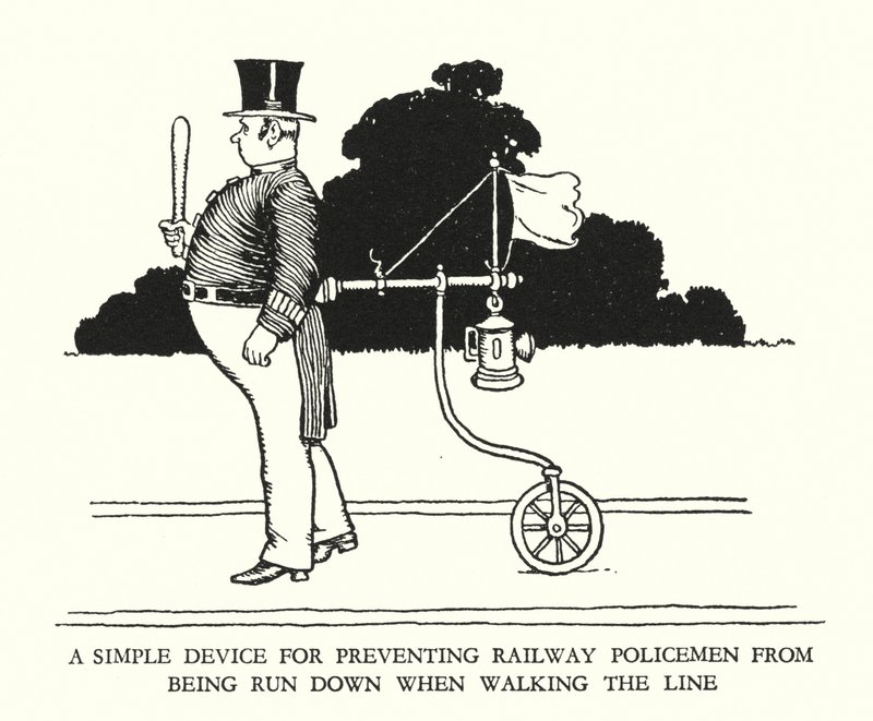Illustration til Railway Ribaldry af W Heath Robinson (litho) af William Heath Robinson
