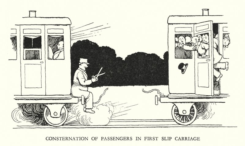 Illustration til Railway Ribaldry af W Heath Robinson (litho) af William Heath Robinson