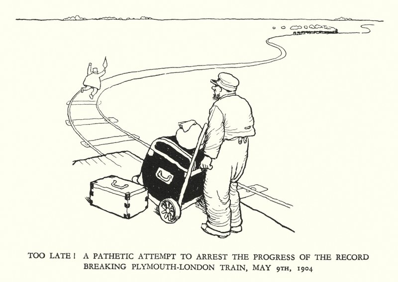 Illustration til Railway Ribaldry af W Heath Robinson (litho) af William Heath Robinson