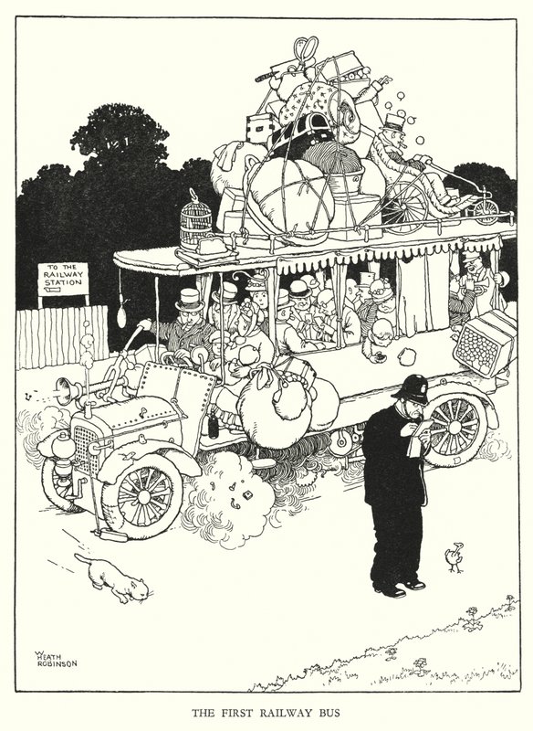 Illustration til Railway Ribaldry af W Heath Robinson (litho) af William Heath Robinson