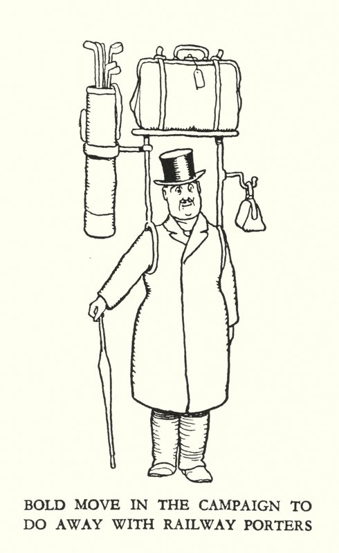Illustration til Railway Ribaldry af W Heath Robinson (litho) af William Heath Robinson