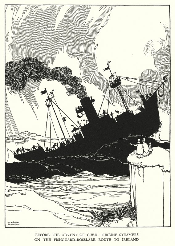 Illustration til Railway Ribaldry af W Heath Robinson (litho) af William Heath Robinson