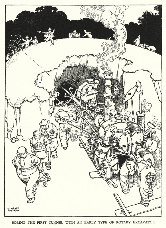 Illustration til Railway Ribaldry af W Heath Robinson (litho) af William Heath Robinson