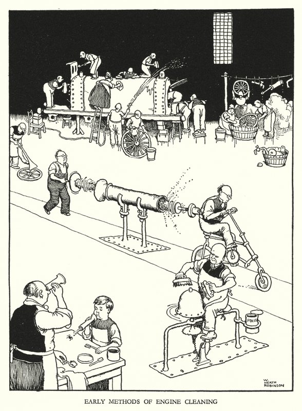 Illustration til Railway Ribaldry af W Heath Robinson (litho) af William Heath Robinson