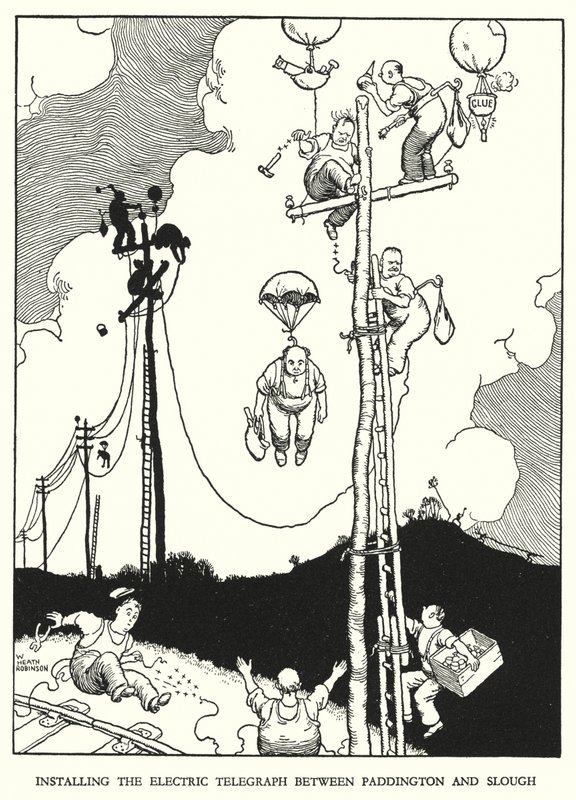 Illustration til Railway Ribaldry af W Heath Robinson (litho) af William Heath Robinson