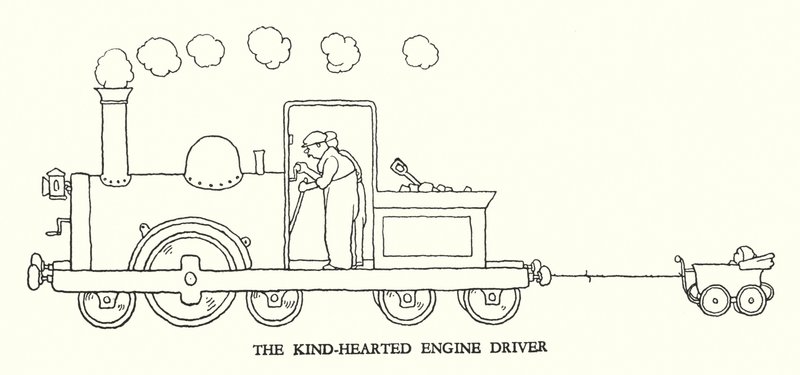 Illustration til Railway Ribaldry af W Heath Robinson (litho) af William Heath Robinson