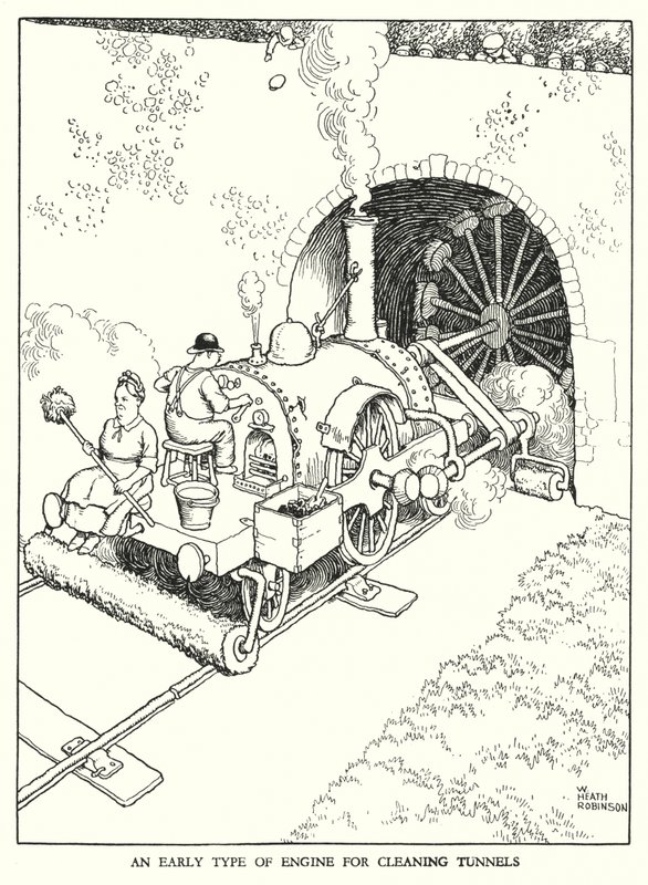 Illustration til Railway Ribaldry af W Heath Robinson (litho) af William Heath Robinson