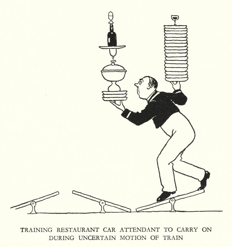 Illustration til Railway Ribaldry af W Heath Robinson (litho) af William Heath Robinson