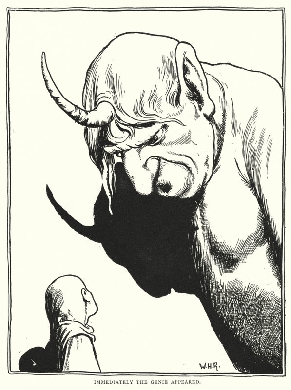 Straks dukkede ånden op (gravering) af William Heath Robinson