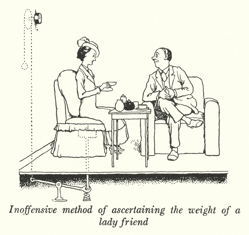 Inoffensive metode til at fastslå vægten af en veninde (litho) af William Heath Robinson