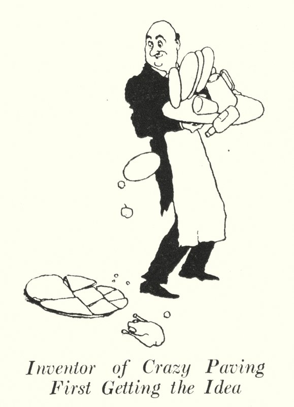 Opfinder af Crazy Paving får først ideen (litho) af William Heath Robinson