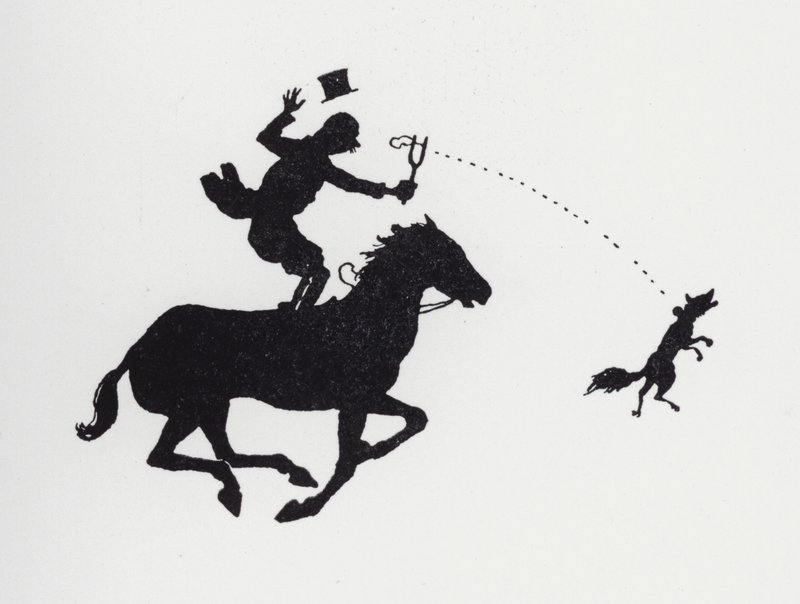Mand på hest og slynge ræv (litho) af William Heath Robinson