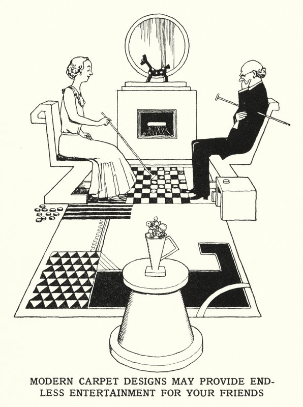 Moderne tæppedesigns kan give endeløs underholdning til dine venner (litho) af William Heath Robinson