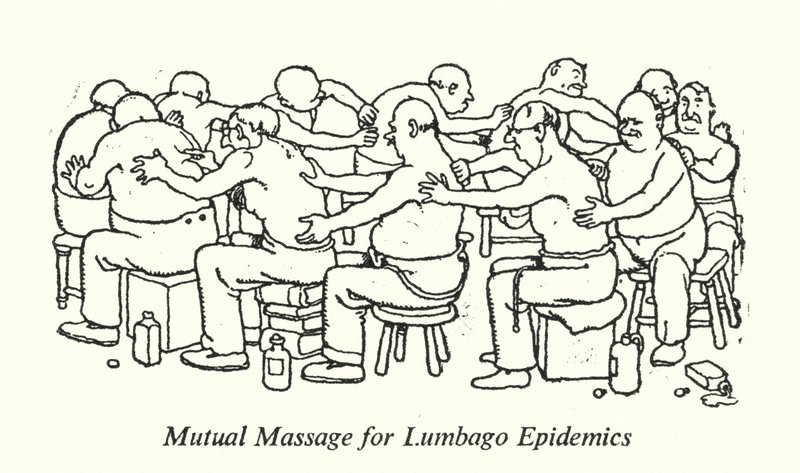 Gensidig massage til Lumbago-epidemier (litho) af William Heath Robinson