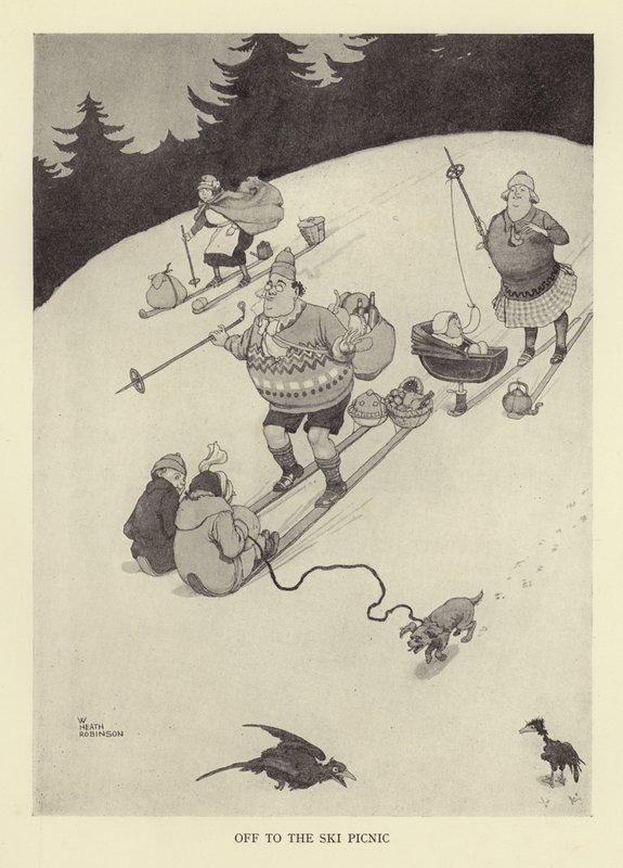 Afsted til ski-picnic af William Heath Robinson