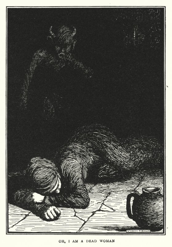 Åh, jeg er en død kvinde (litho) af William Heath Robinson