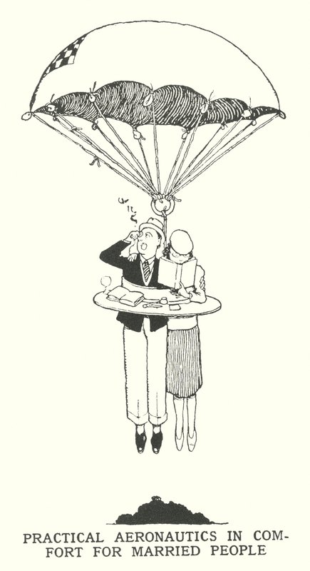 Praktisk aeronautik i komfort for gifte mennesker (litho) af William Heath Robinson