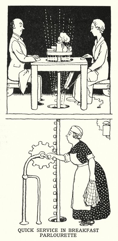 Hurtig service i morgenmadssalonen (litho) af William Heath Robinson