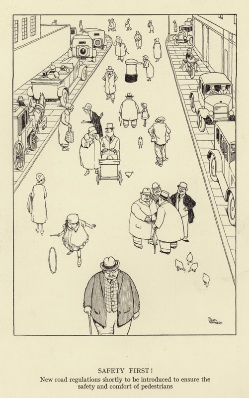 Sikkerhed først! Nye vejregler skal snart indføres for at sikre fodgængeres sikkerhed og komfort af William Heath Robinson