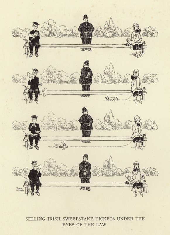 Sælger irske konkurrencebilletter under lovens øjne af William Heath Robinson